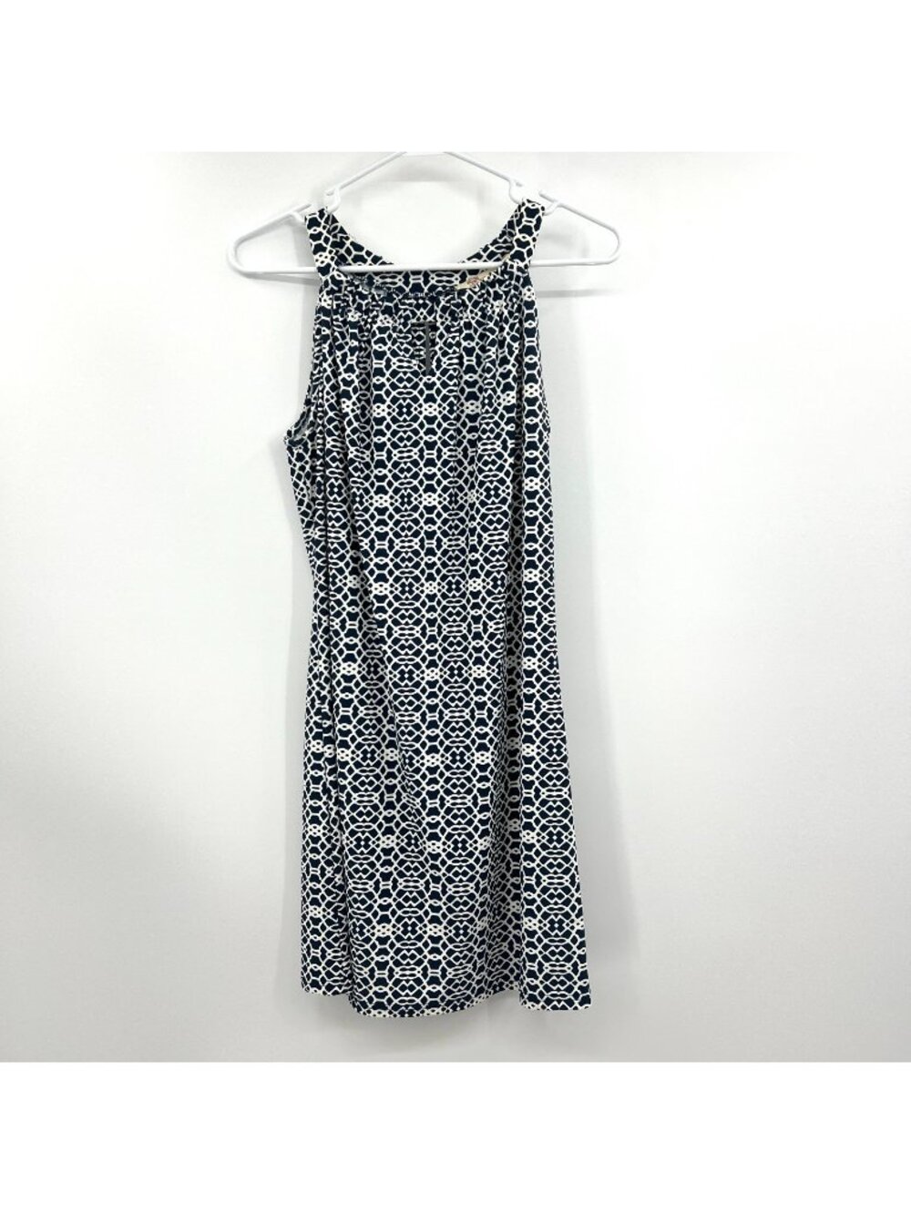 Aryeh Navy White Geometric Print High Neck Tank Dress Women's Small